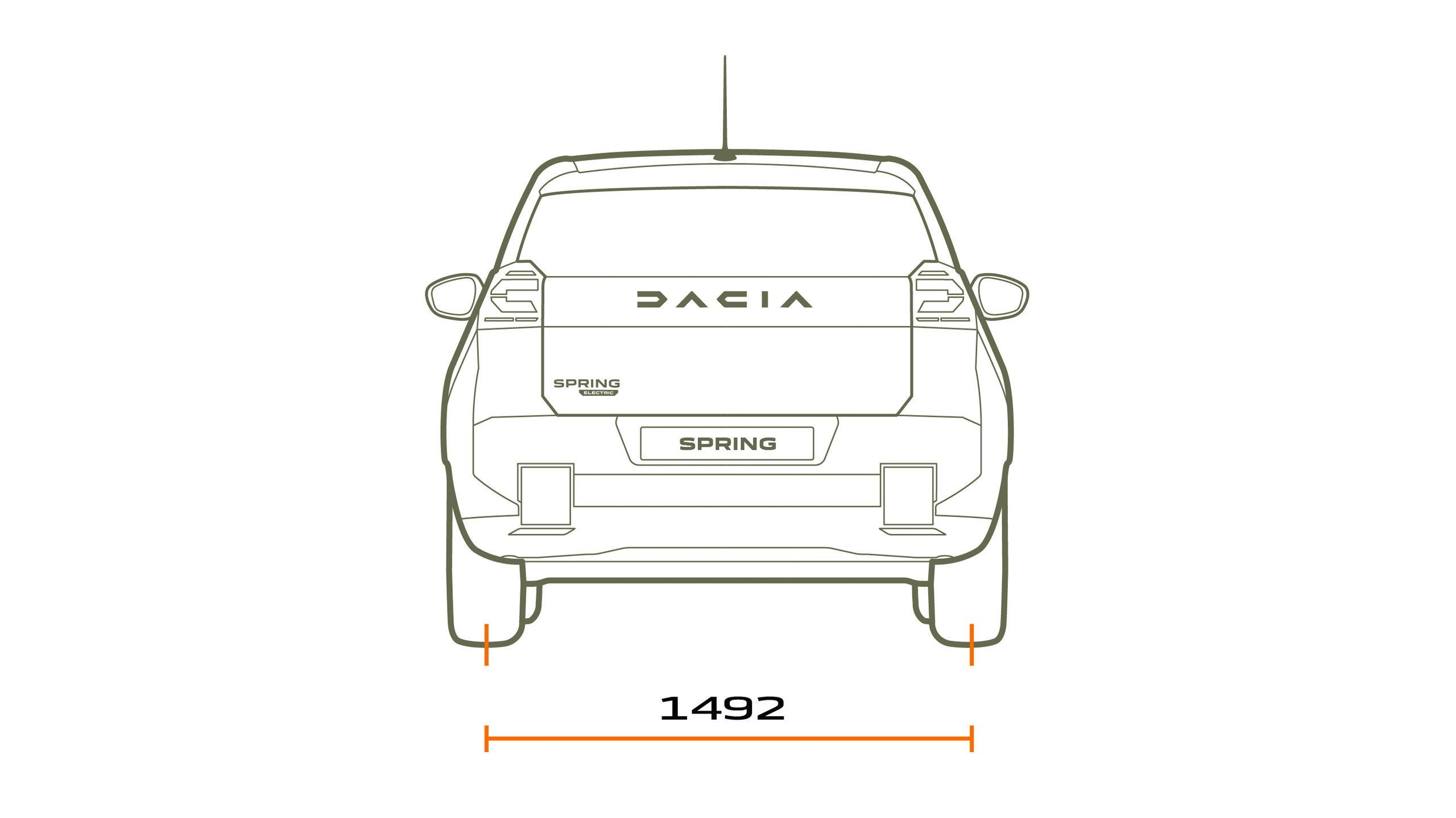 Afmetingen Dacia Spring 2026 achterkant