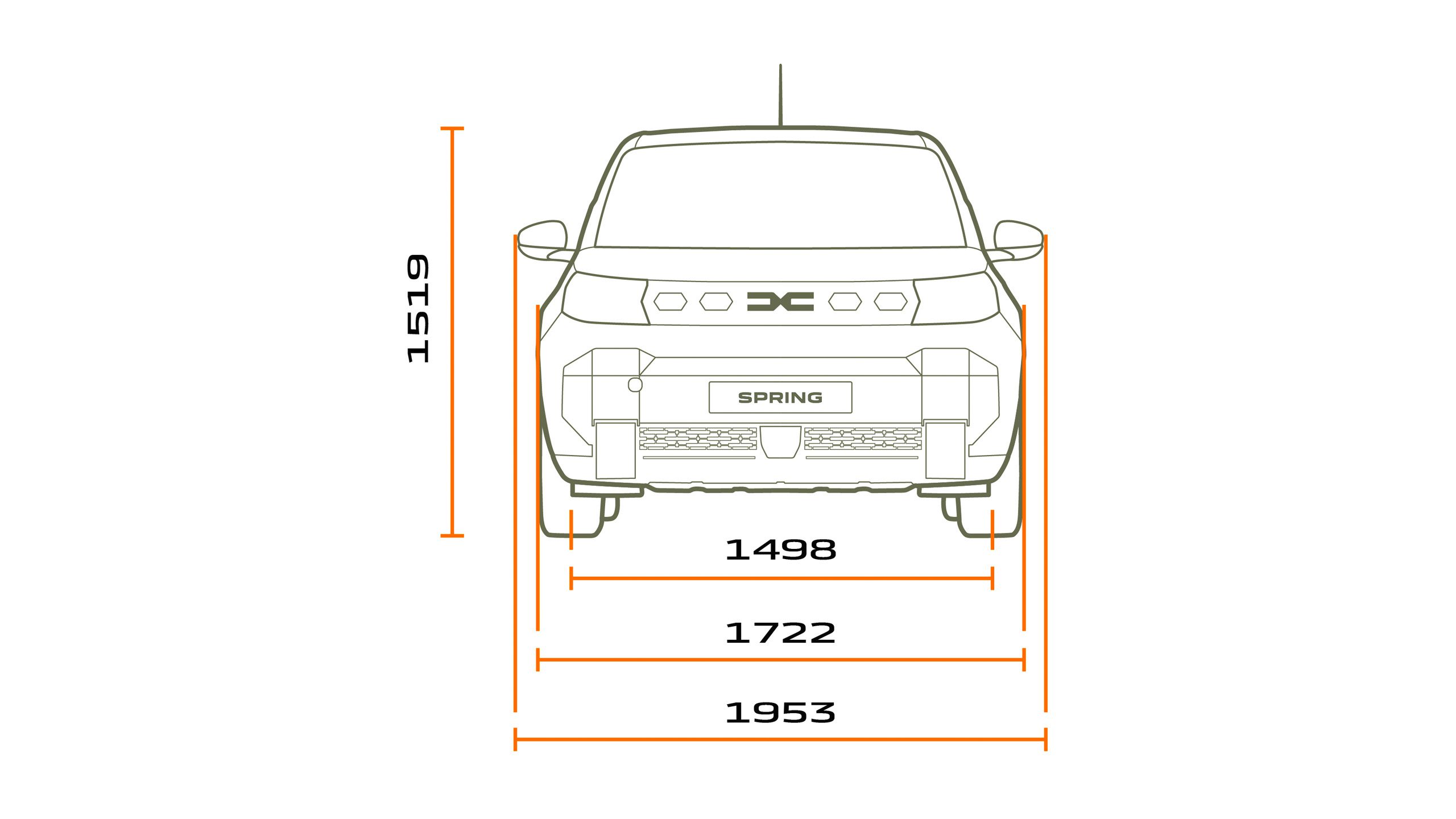 Afmetingen Dacia Spring 2026 voorkant
