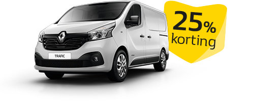 Profiteer tot en met 25 februari van <strong>25% korting</strong> op <br>een Renault Trafic en op laadbakcoating.