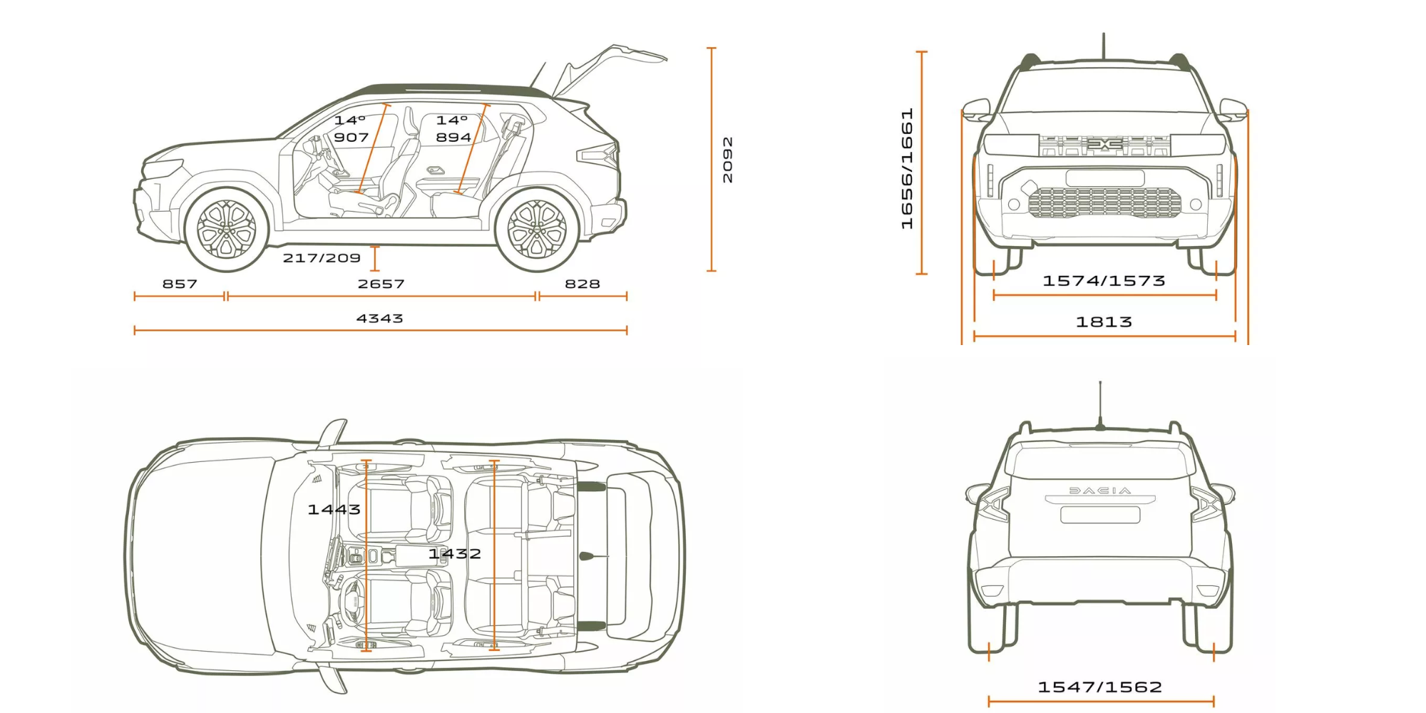 Dacia Duster afmetingen visual