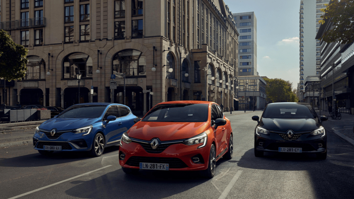 Nieuwe Renault Clio blauw, zwart en oranje