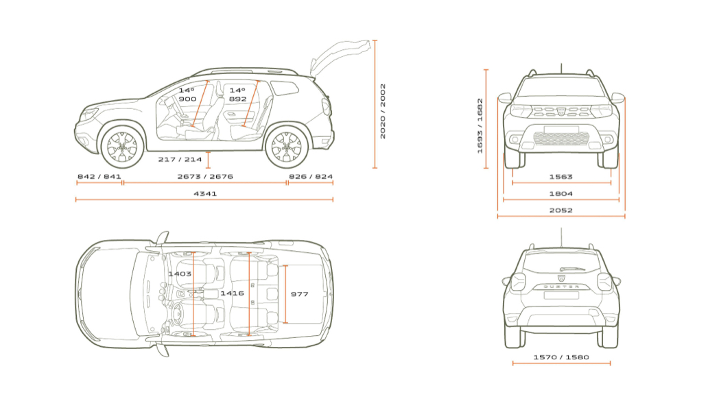 Dacia Duster afmetingen