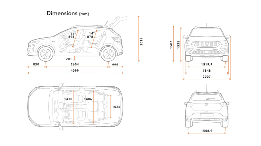 Dacia Sandero Stepway afmetingen